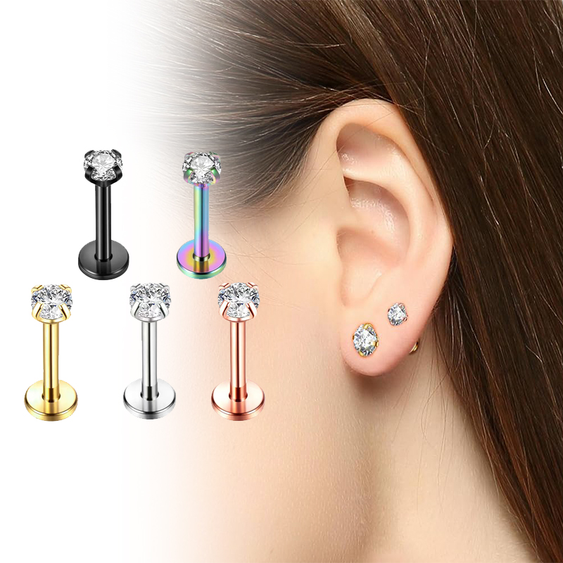 Body Jewelry Cartilage Earrings - 16G Titanyum İçten Dişli Düz Sırtlı