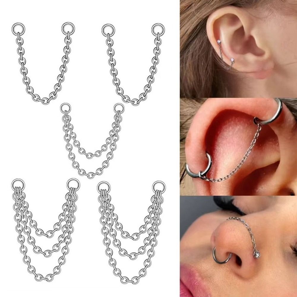Body Jewelry Piercing - Titanyum Burun Zinciri Üç Katmanlı Zincir