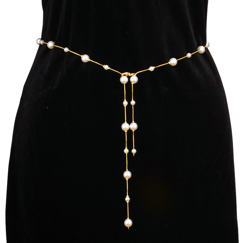 Body Jewelry Dress - Zarif Uzun Püsküllü İnci Bel Zinciri