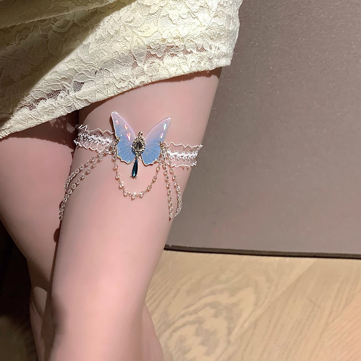 Body Jewelry Chain - Moda Kelebek Desen Elastik Dantel Bacak