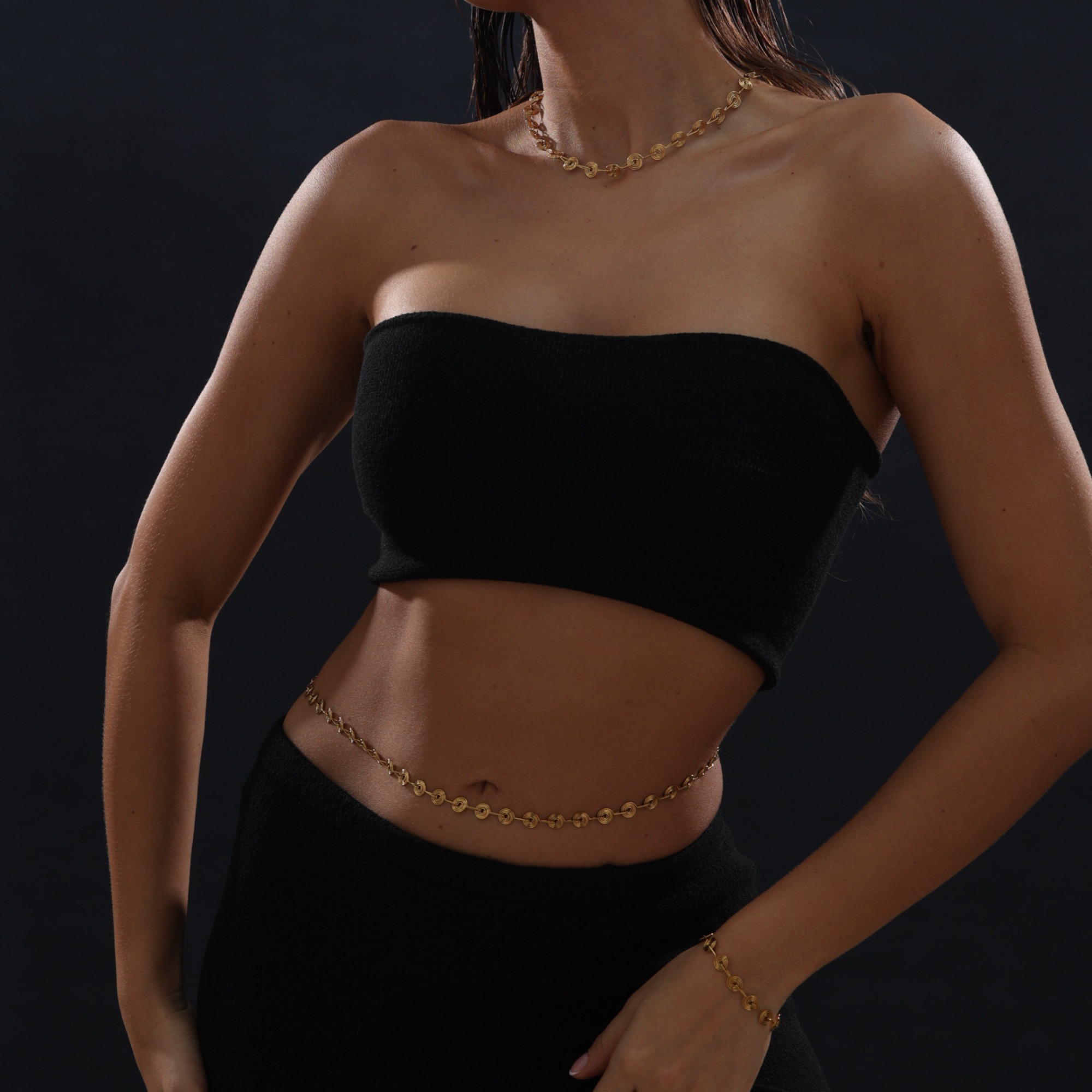 Body Jewelry Gold Plated - Paslanmaz Çelik Kaplama 18k Altın Spiral