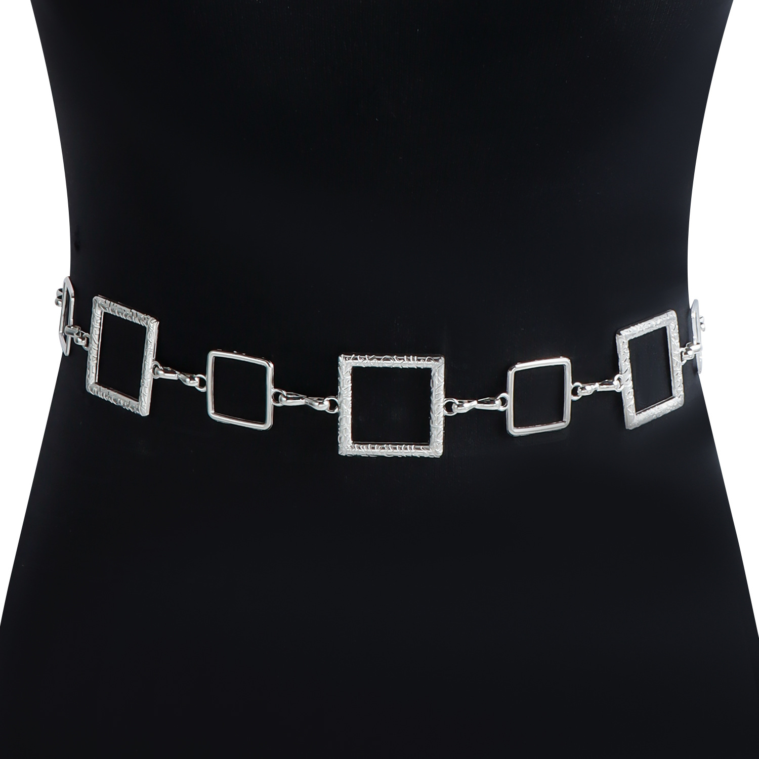 Body Jewelry Dress - Geometrik Oyuk Kare Bel Zinciri Gümüş