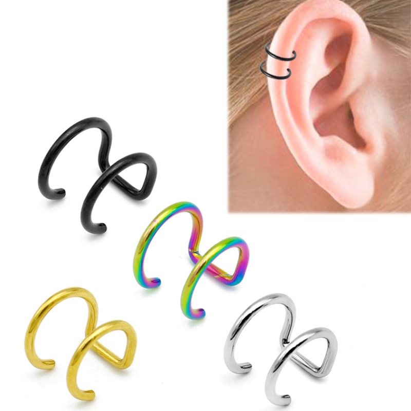 Body Jewelry Cartilage Earrings - 2 Adet 316L Paslanmaz Çelik Klipsli
