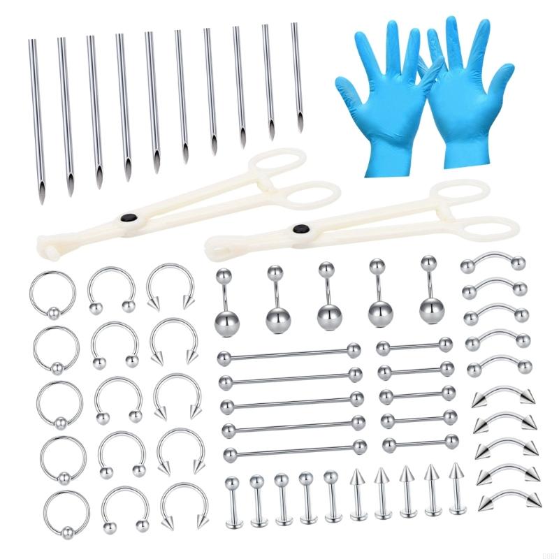 Body Jewelry Ear Gauges - Komple 64 Adet Pirsing Takı Seti
