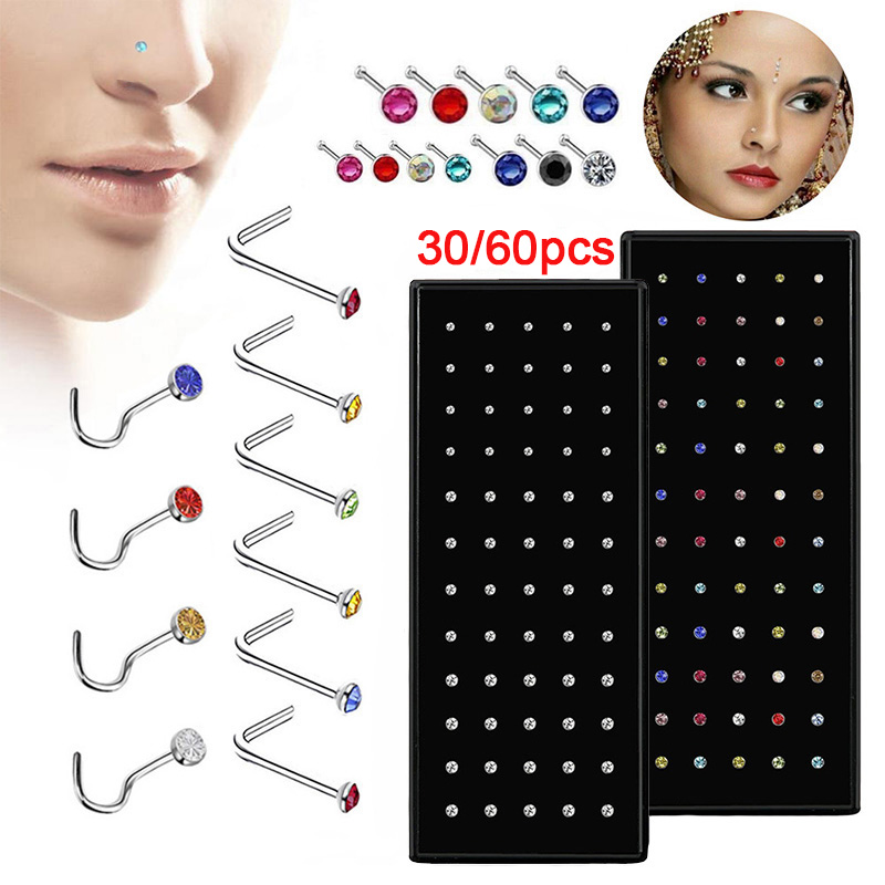 Body Jewelry Changing Kit - L Şeklinde Paslanmaz Çelik Kristal Burun
