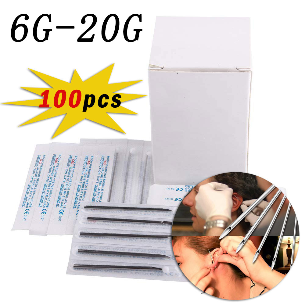 Body Jewelry Ear Gauges - 100 Adet 6G-20G Ölçülü Steril Tek