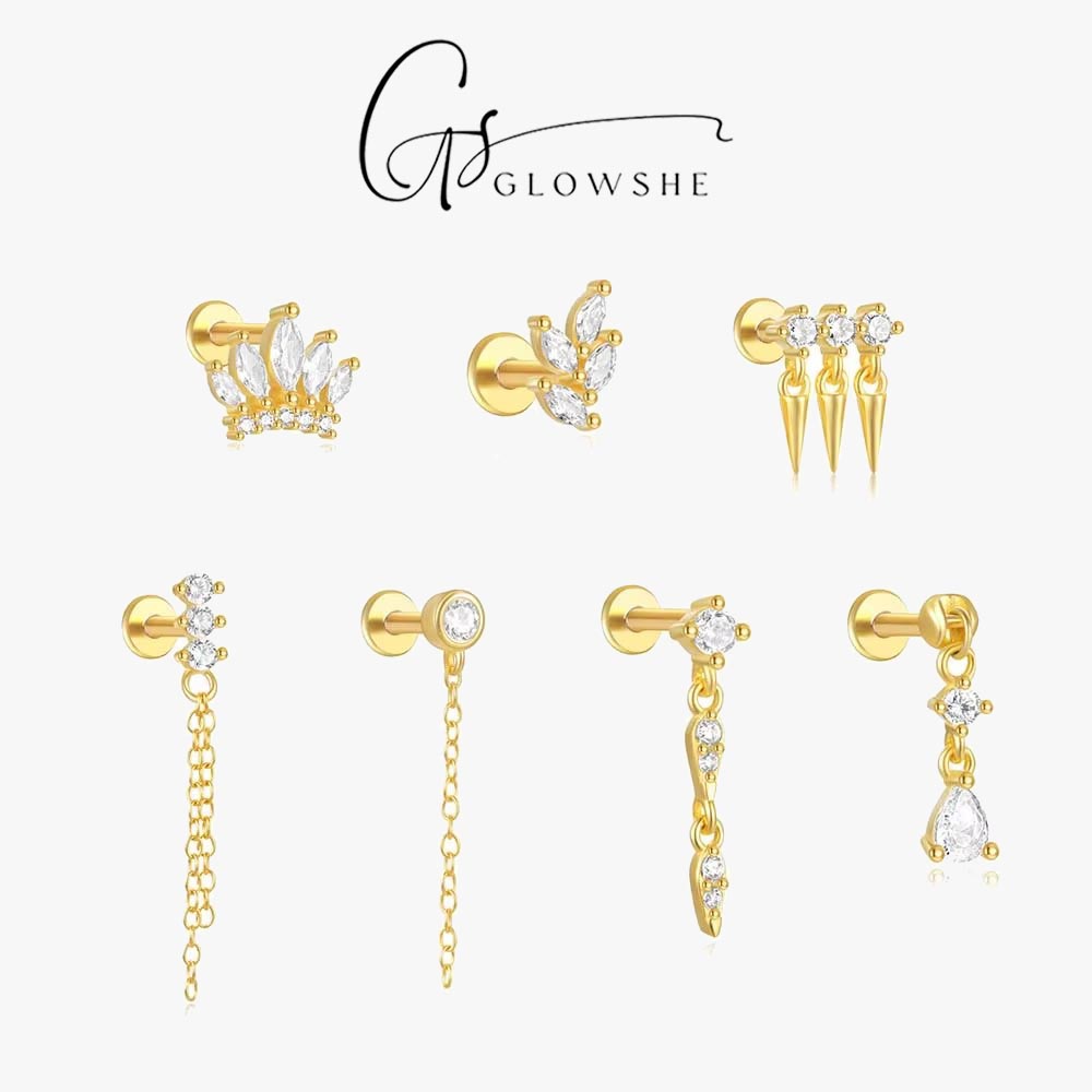 Body Jewelry Cartilage Earrings - Glowshe 100% 925 Ayar Gümüş Zirkon
