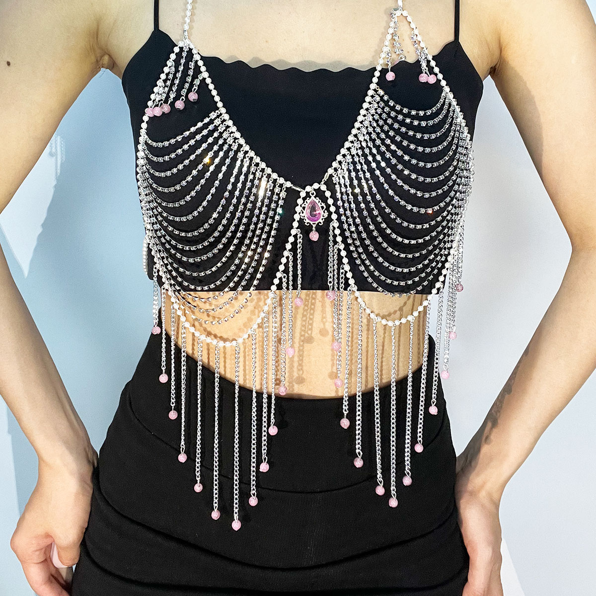 Body Jewelry Dress - Şık Rhinestone Sutyen Takı Seksi Simüle