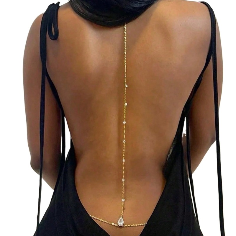 Body Jewelry Dress - Gelin Backless Rhinestone Su Damlası Vücut