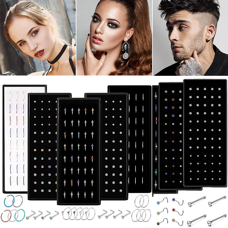 Body Jewelry Changing Kit - 40/60 adet paslanmaz çelik düz L