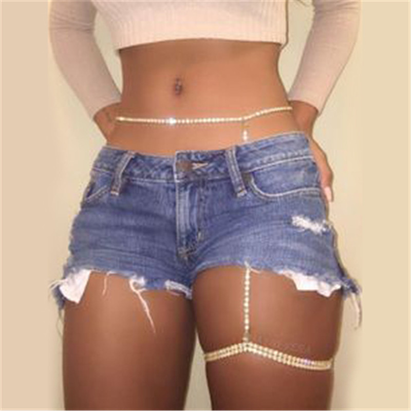 Body Jewelry Leg Chain - Seksi Metal vücut zinciri Bling Rhinestone
