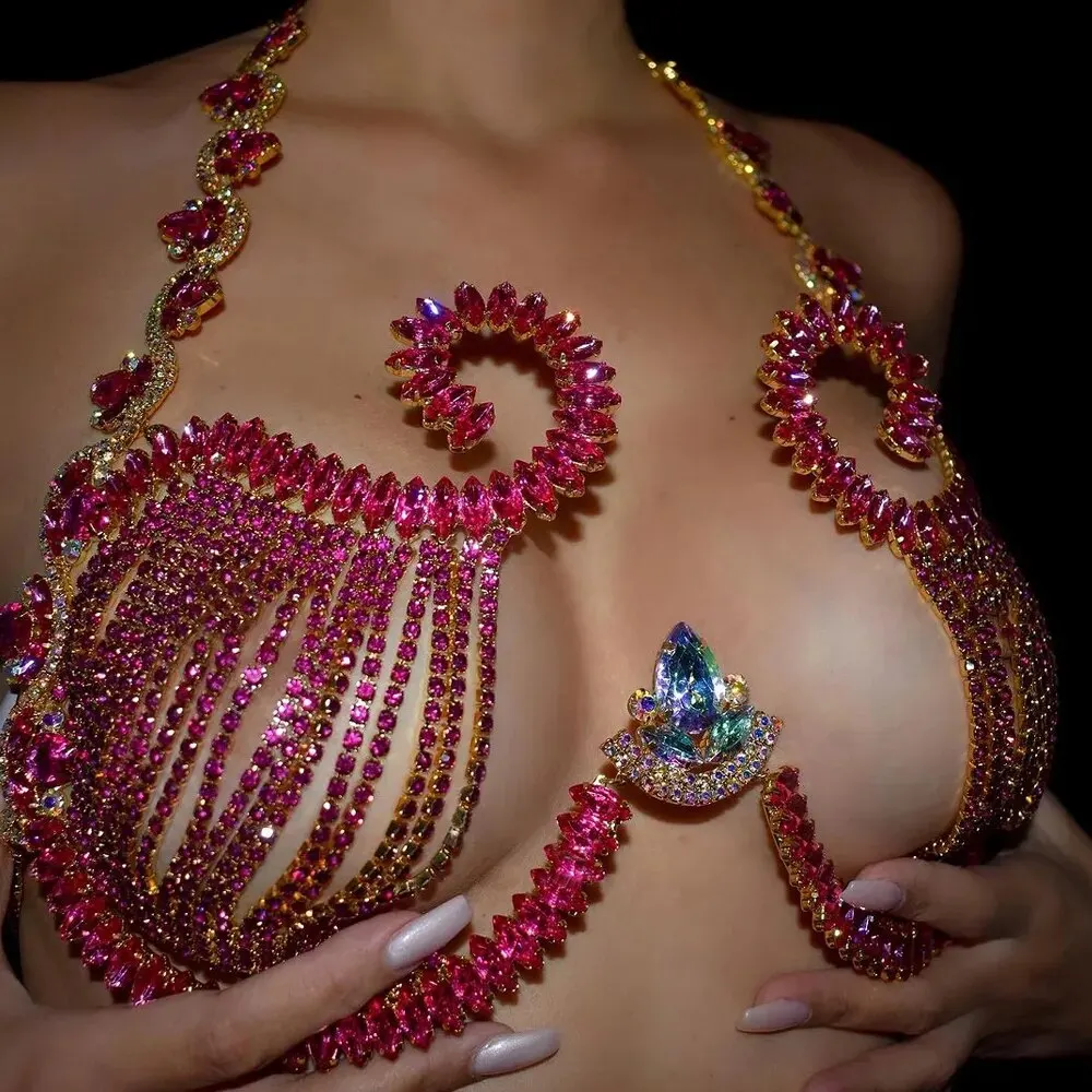 Rave pembe kristal göğüs dirse - Body Jewelry Dress incelemesi ve fiyatı