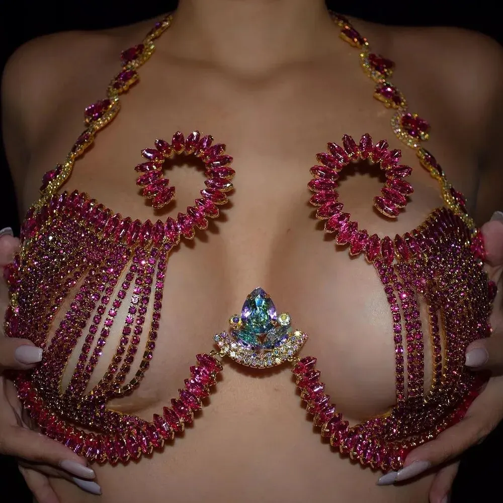 Rave pembe kristal göğüs dirse - Body Jewelry Dress incelemesi ve fiyatı